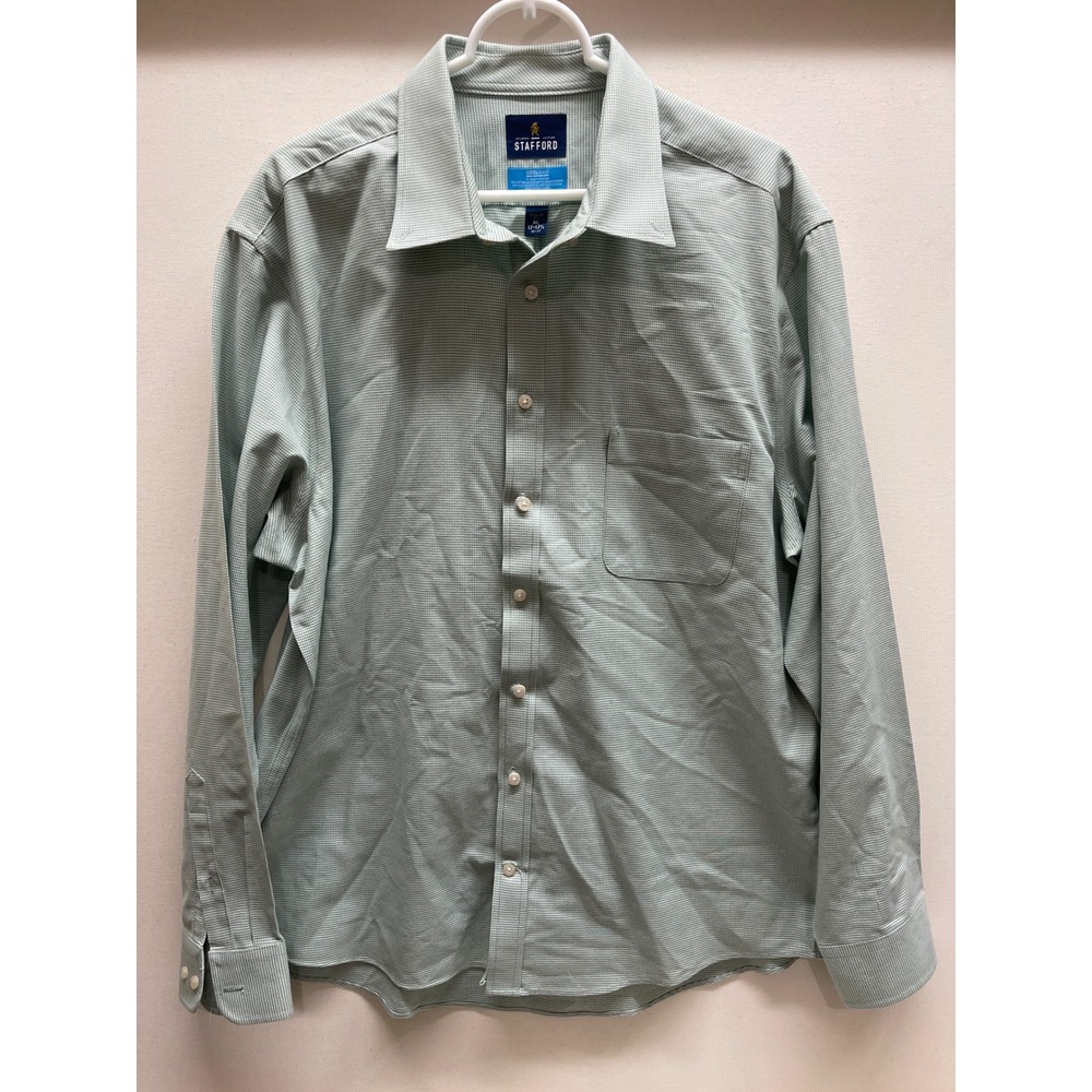 Stafford Coolmax Green Houndstooth Dress Shirt Mens XL 17-17.5 36-37 Regular Fit